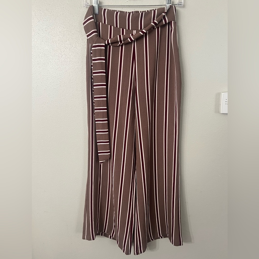 Mine Brown and White Striped Wide‎ Leg Jumpsuit